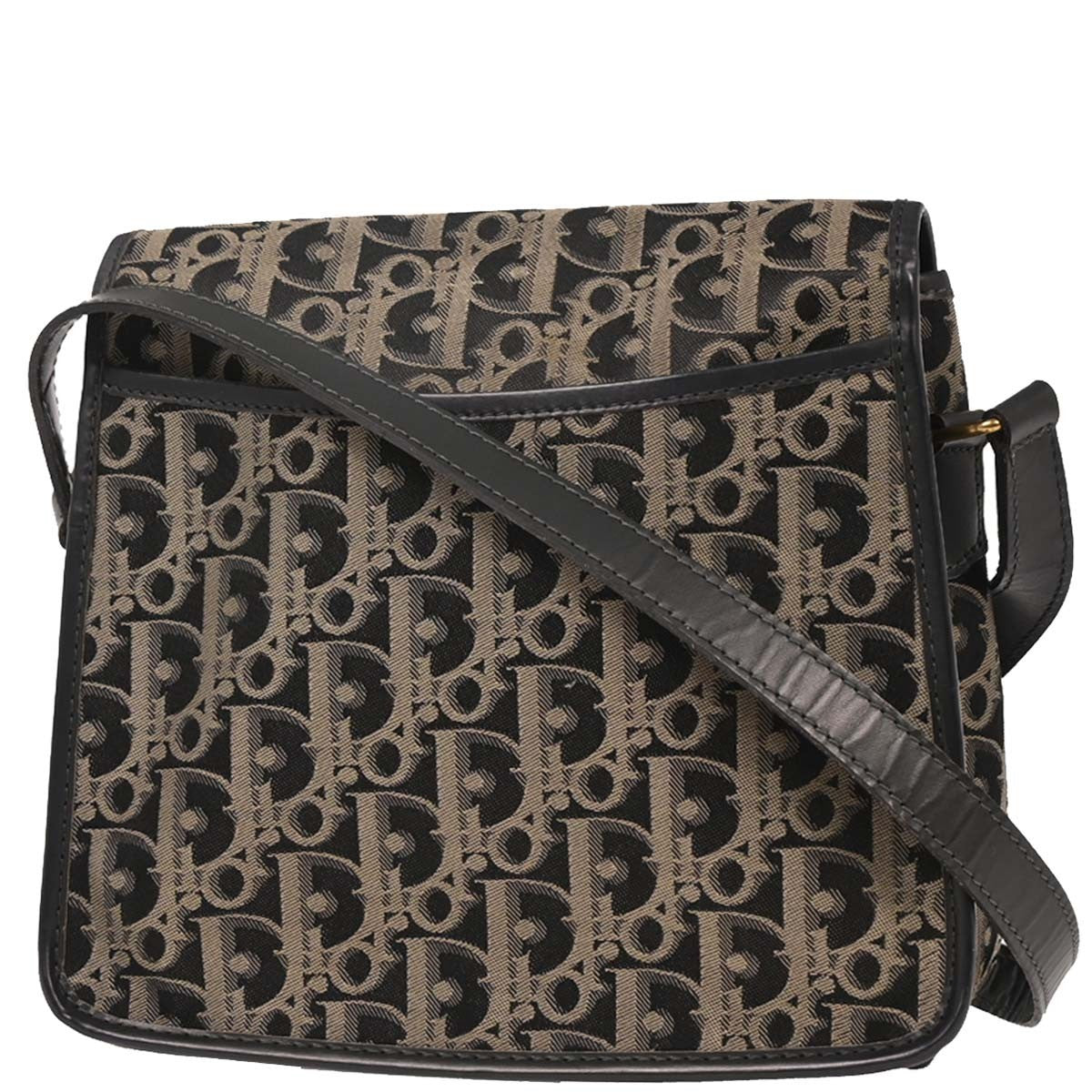 Christian Dior Vintage Trotter Flap Shoulder Bag Diorissimo Canvas, BLACK, CANVAS, Shoulder bag