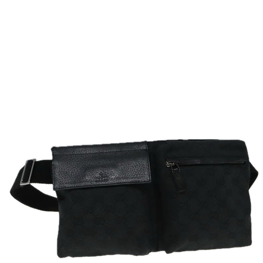 Gucci Vintage Double Belt Bag GG Canvas with Leather, BLACK, CANVAS, Clutche & pouche