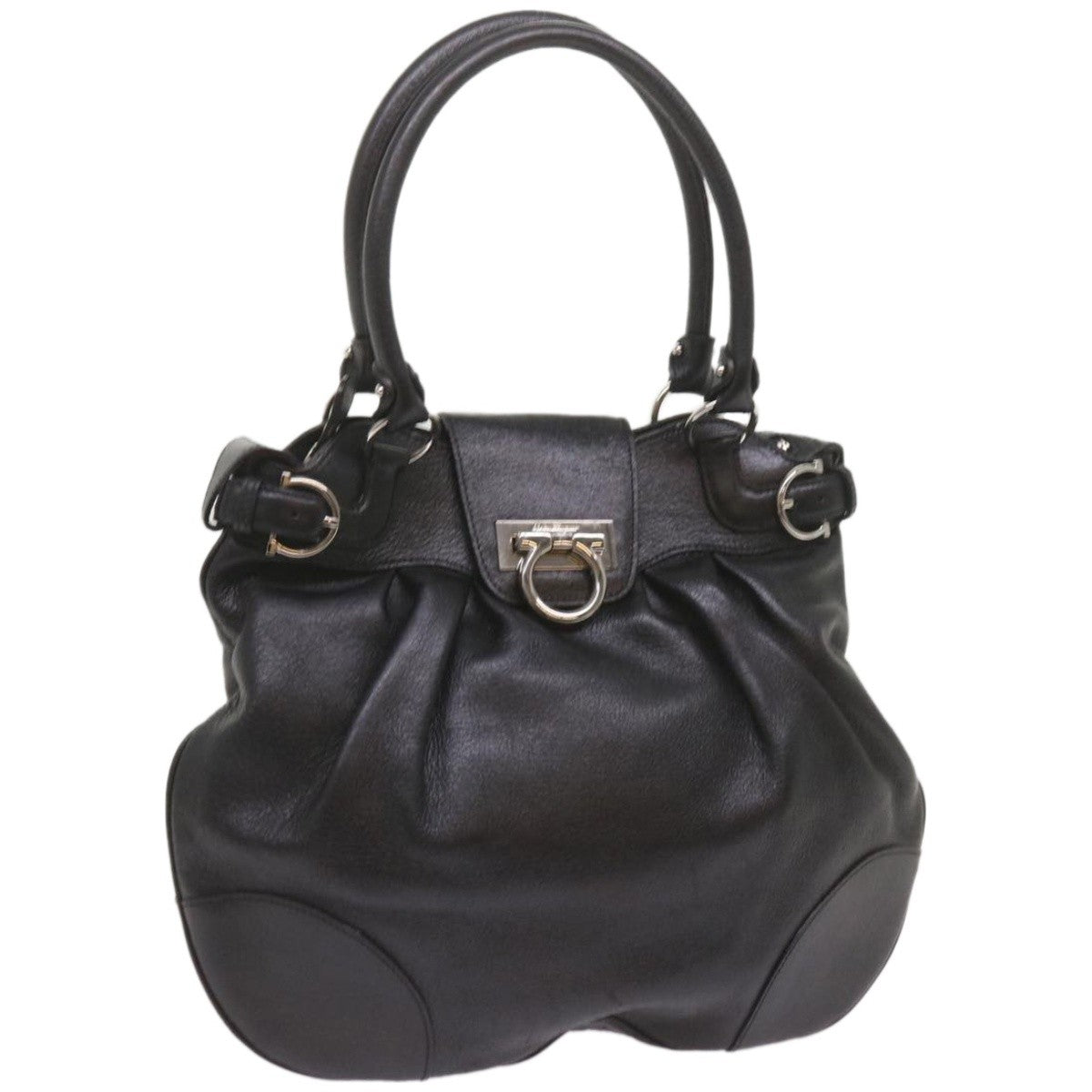 Salvatore Ferragamo Gancini handbag Leather, BLACK, LEATHER, Handbag