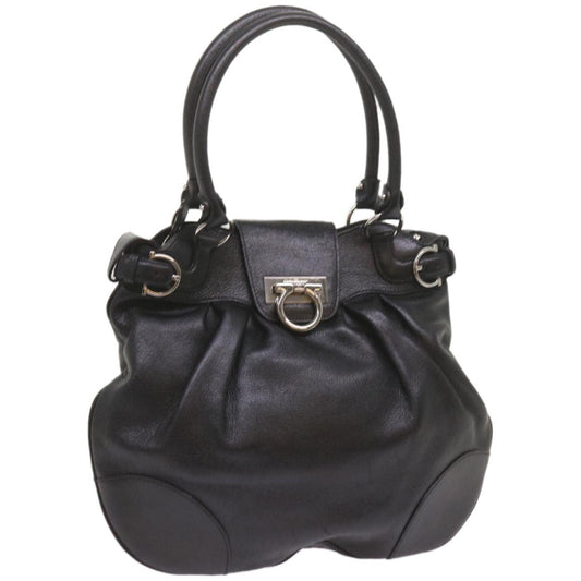 Salvatore Ferragamo Gancini handbag Leather, BLACK, LEATHER, Handbag