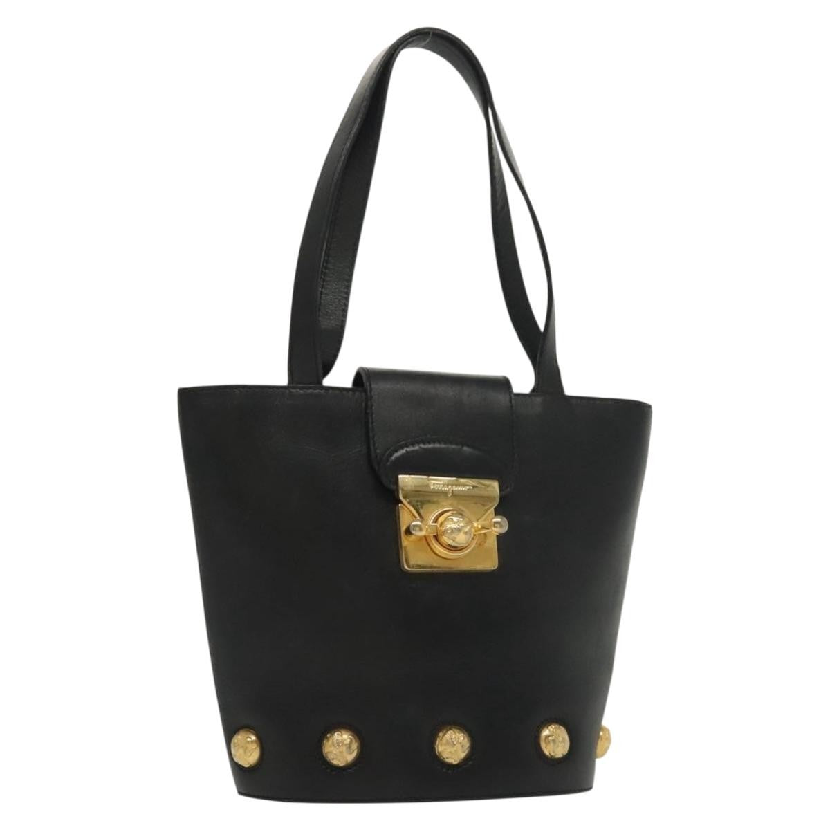 Salvatore Ferragamo Vintage Handbag Leather, BLACK, LEATHER, Handbag