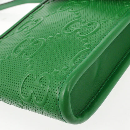 Gucci Flap Crossbody Bag GG Embossed Perforated Leather, GREEN, LEATHER, Clutche & pouche