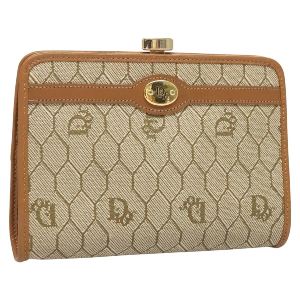 Christian Dior Vintage Honeycomb Zip Pouch Coated Canvas, BEIGE, PVC, Clutche & pouche
