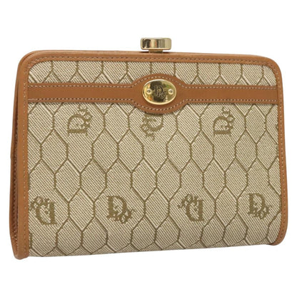 Christian Dior Vintage Honeycomb Zip Pouch Coated Canvas, BEIGE, PVC, Clutche & pouche