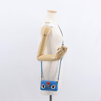 Fendi Monster Baguette Leather and Fur, BLUE, LEATHER, Handbag