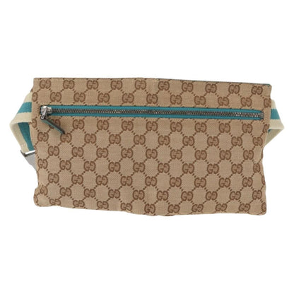 Gucci Vintage Double Belt Bag GG Canvas with Leather, BEIGE, CANVAS, Shoulder bag