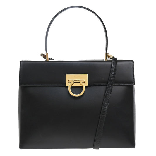 Salvatore Ferragamo Gancini handbag Leather, BLACK, LEATHER, Handbag
