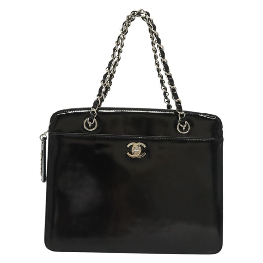 Chanel Vintage CC Lock Pocket Chain Tote Patent, BLACK, PATENT_LEATHER, Handbag