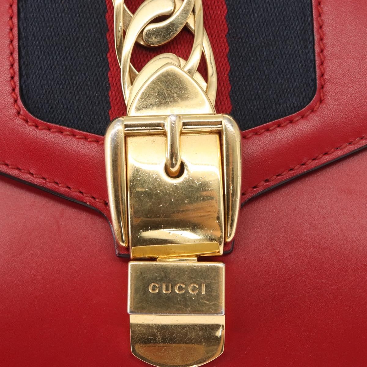 Gucci Sylvie Chain Shoulder Bag Leather, RED, LEATHER, Shoulder bag