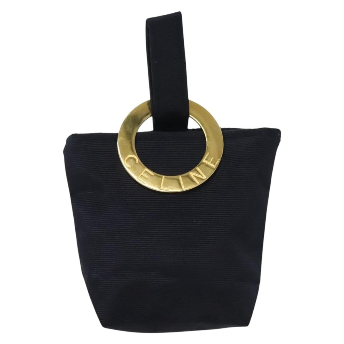 Celine Circle Logo Pouch Nylon, NAVY, CANVAS, Clutche & pouche