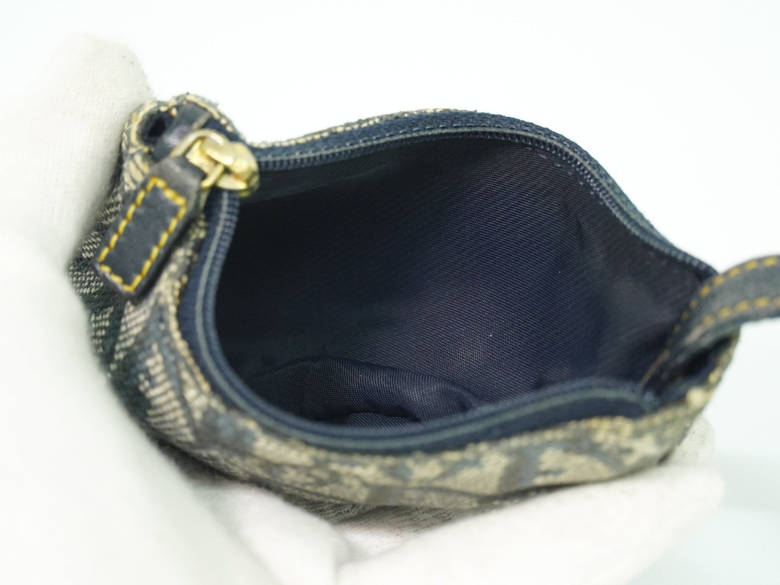 Christian Dior Vintage Saddle Zip Coin Purse Diorissimo Canvas, NAVY, CANVAS, Clutche & pouche