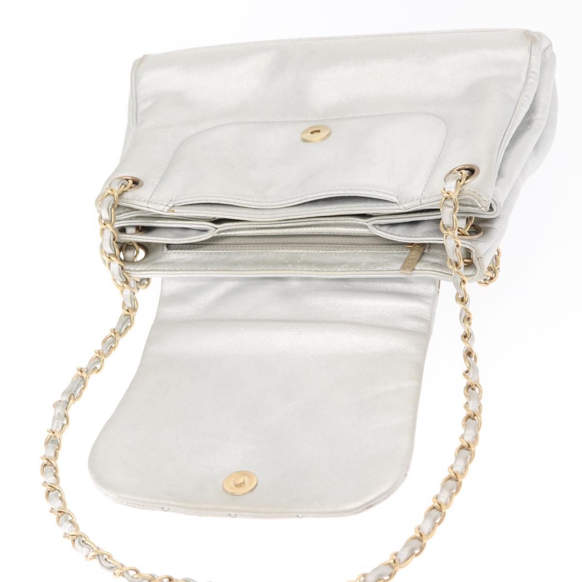 Chanel Mademoiselle Lock Accordion Flap Bag Quilted Lambskin, SILVER, LEATHER, Shoulder bag
