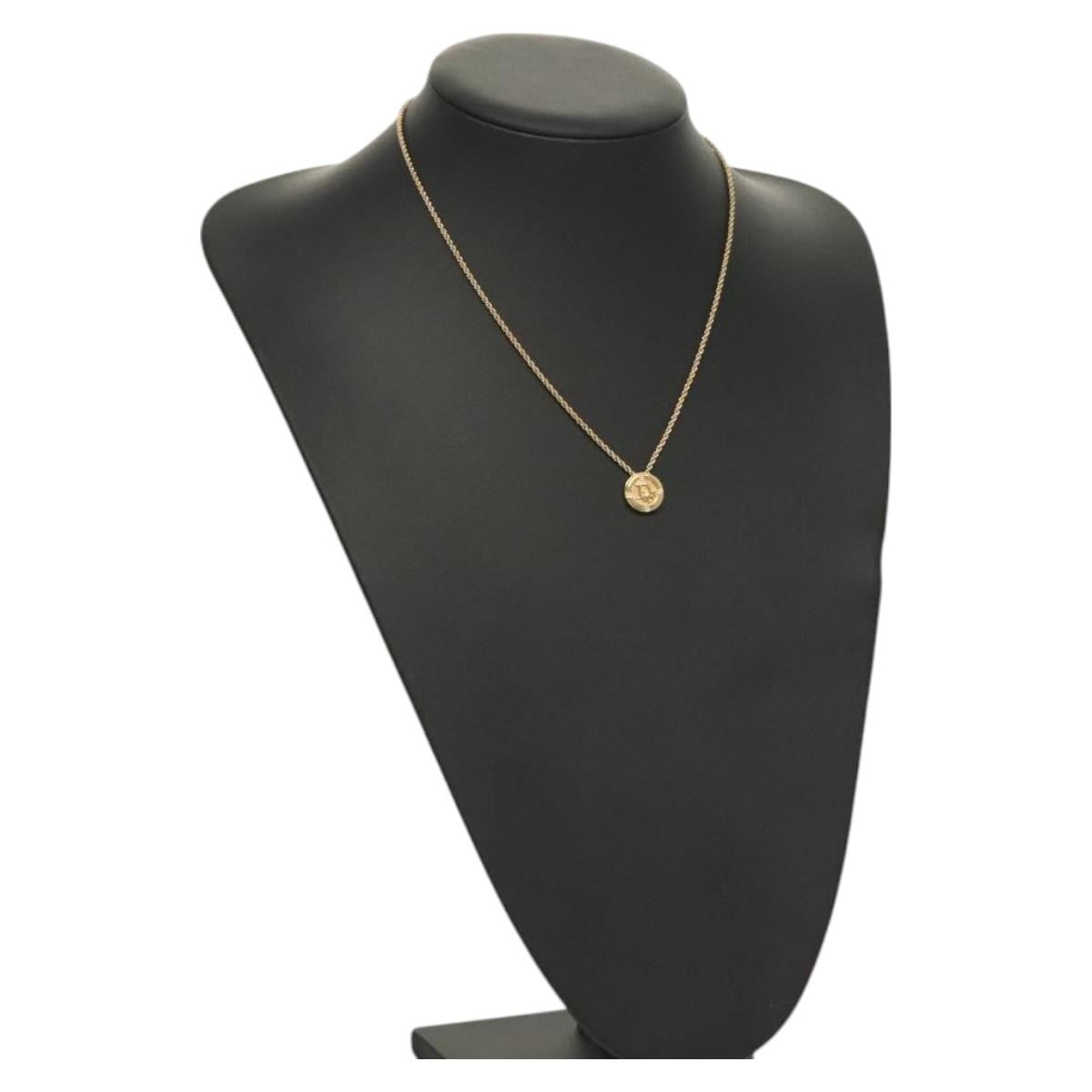 Christian Dior Vintage Logo Round Pendant Necklace Metal, GOLD, METAL, Necklace