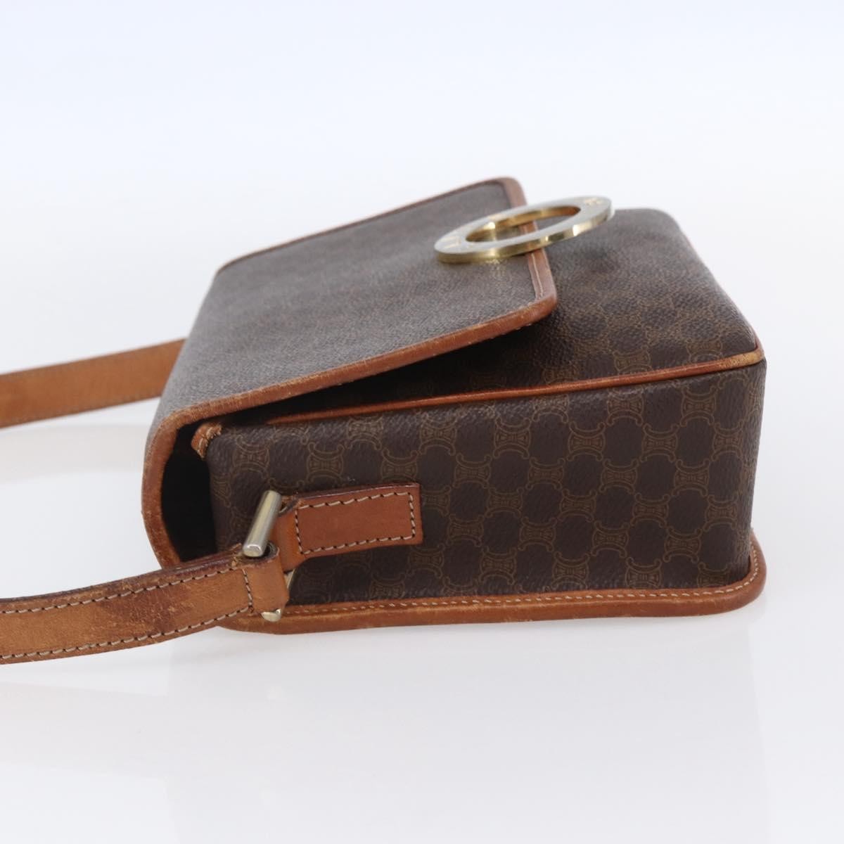 Celine Vintage Macadam Circle Logo Shoulder Bag Canvas and Leather, BROWN, CANVAS, Shoulder bag