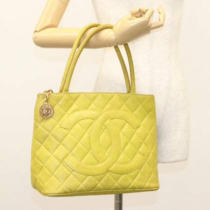 Chanel Medallion Tote Quilted Caviar, YELLOW, LEATHER, Tote bag
