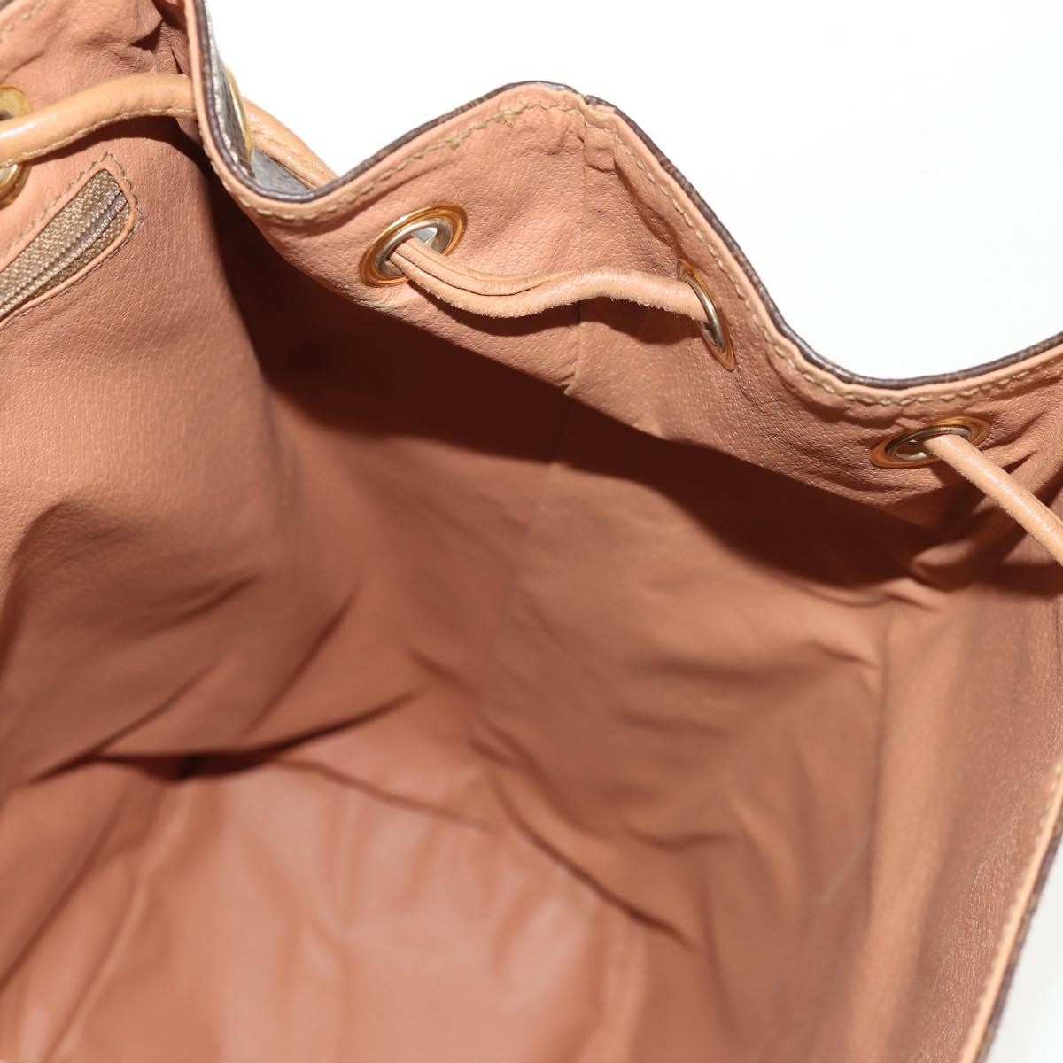 Celine Vintage Drawstring Flap Backpack Macadam Coated Canvas, BROWN, CANVAS, Backpack