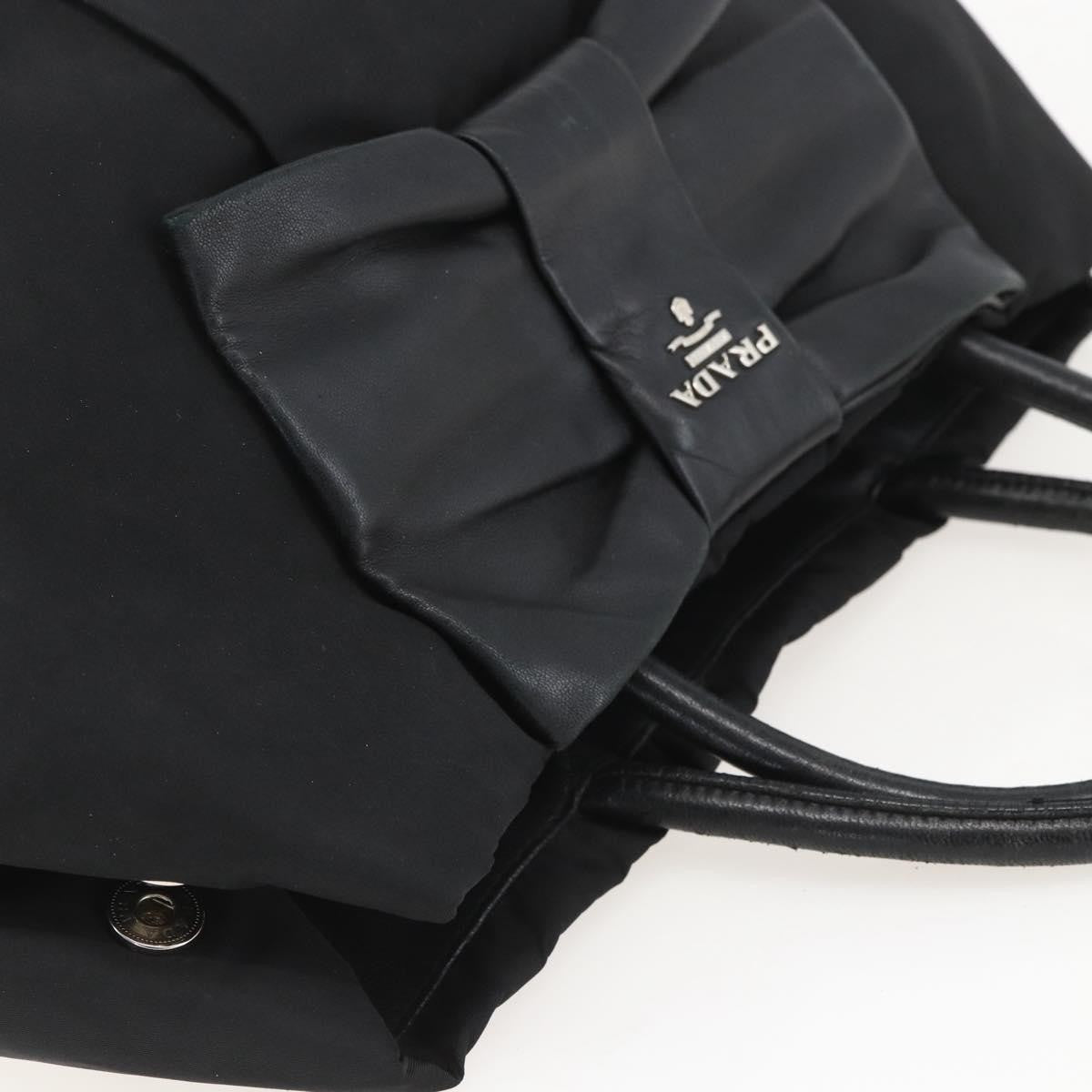 Prada Bow Tote Tessuto with Leather, BLACK, NYLON, Handbag