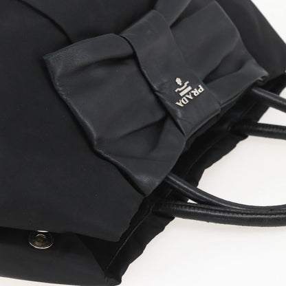 Prada Bow Tote Tessuto with Leather, BLACK, NYLON, Handbag