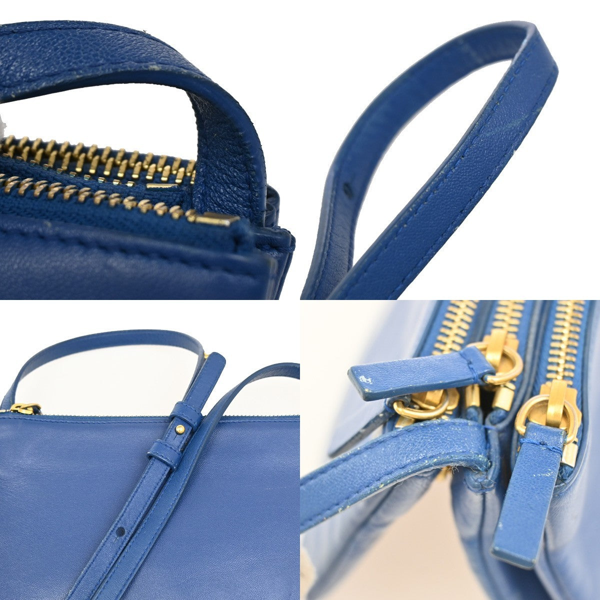 Celine Trio Crossbody Bag Leather, BLUE, LEATHER, Crossbody bag
