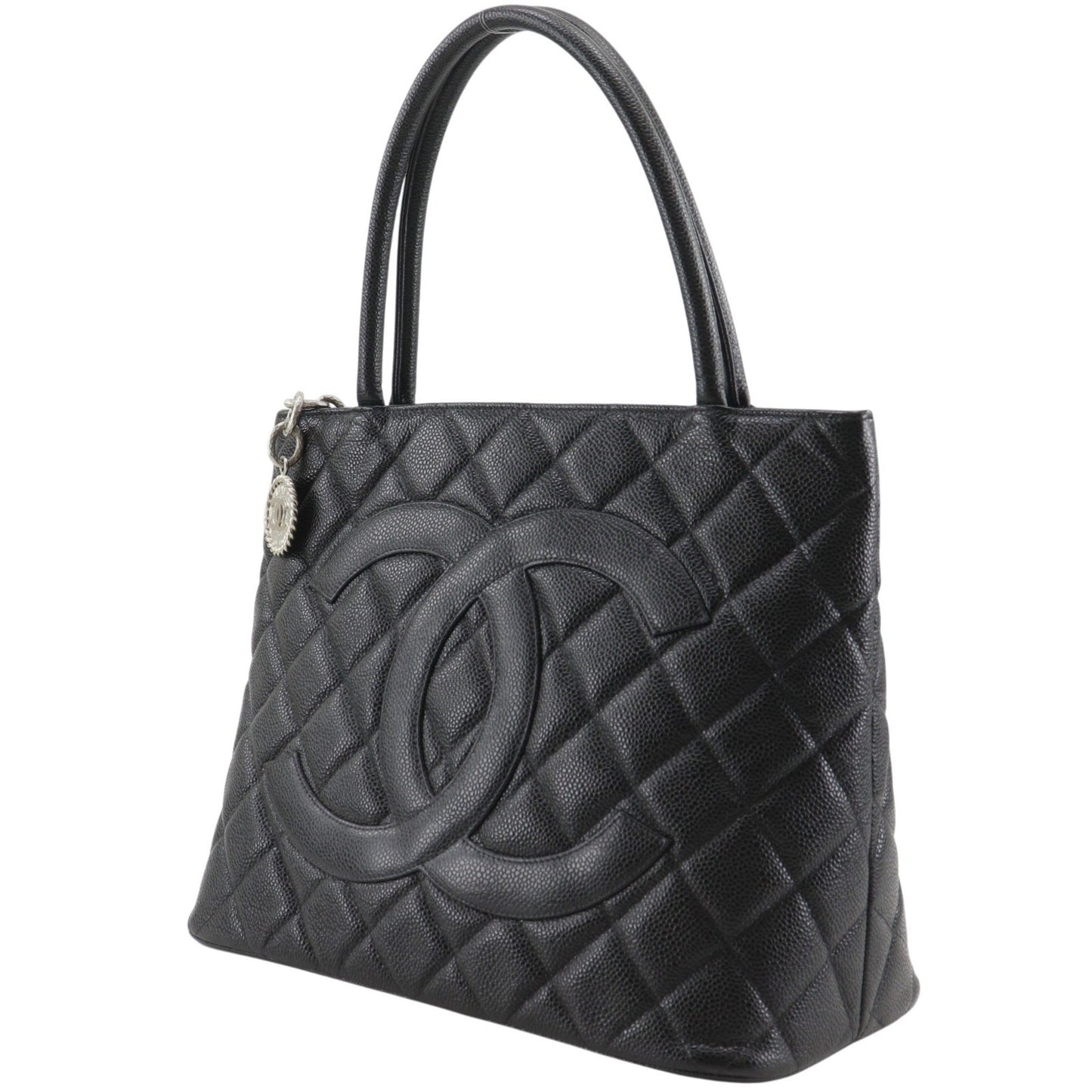 Chanel Medallion Tote Quilted Caviar, Black, Leather, Tote Bag