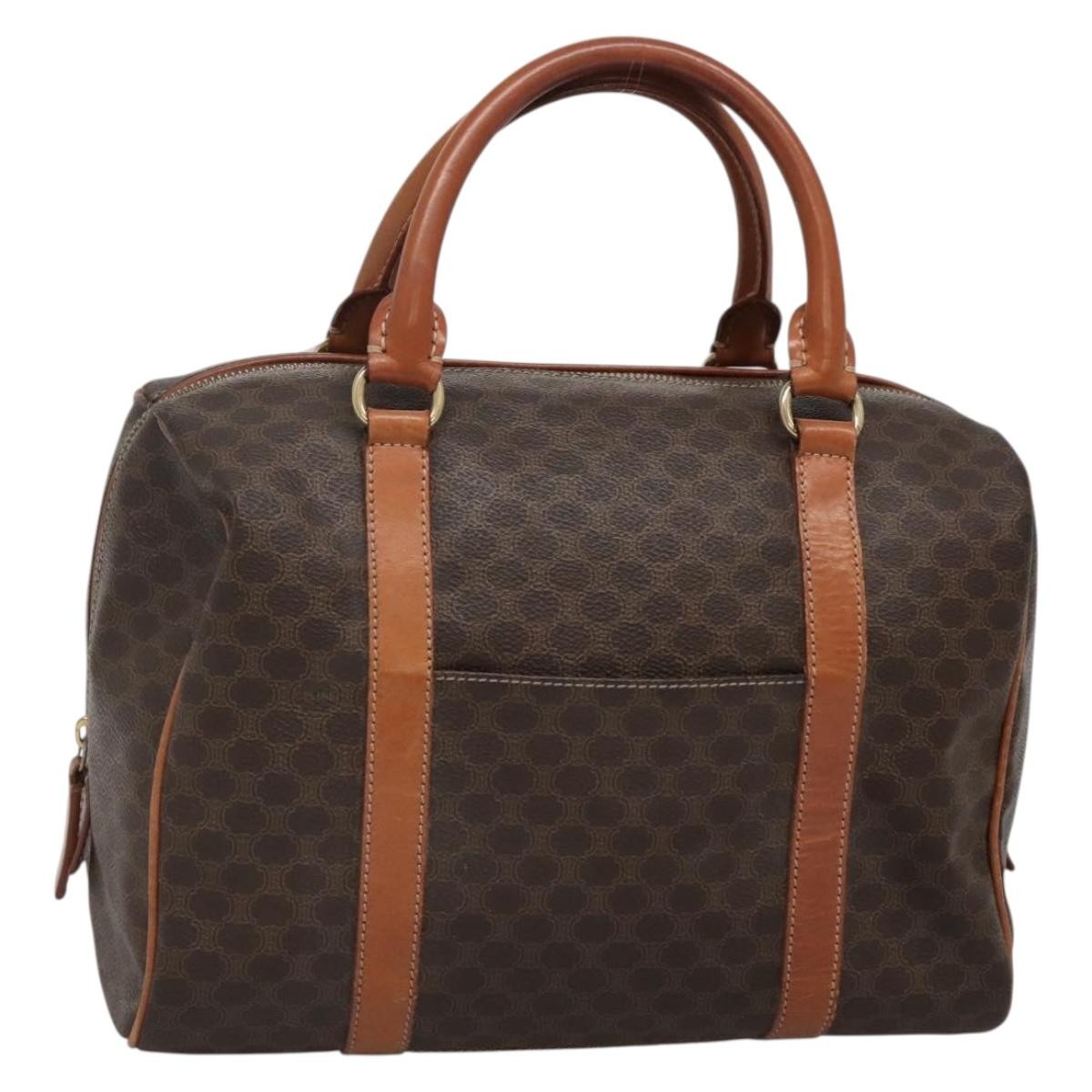 Celine Macadam Handbag Macadam with leather, BROWN, CANVAS, Handbag