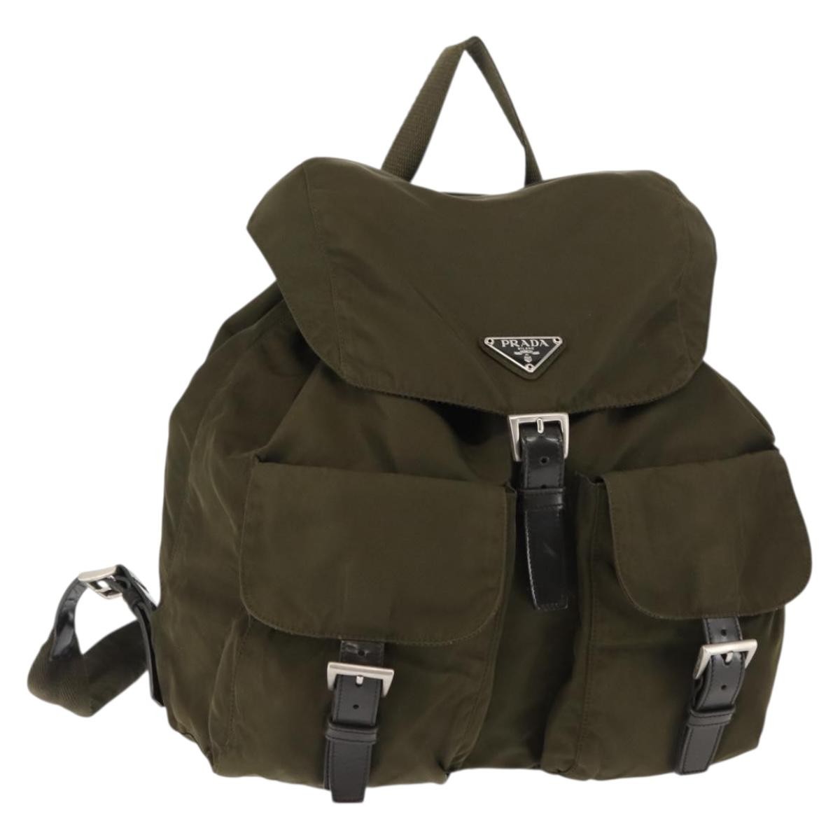 Prada Double Front Pocket Backpack Tessuto, KHAKI, NYLON, Backpack