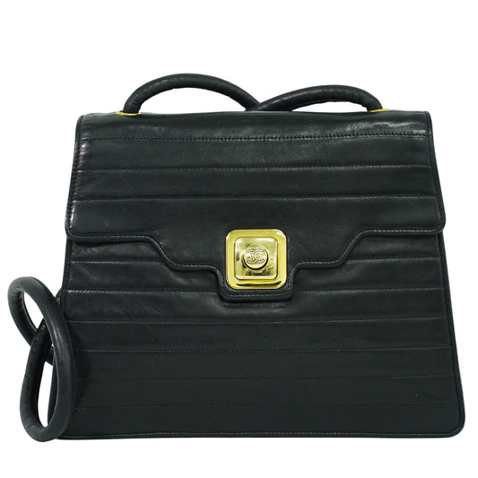 Chanel Flap shoulder Bag Leather, BLACK, LEATHER, Shoulder bag