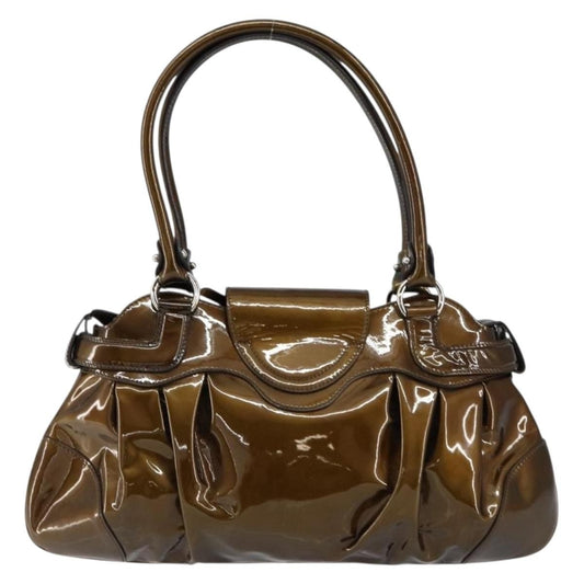 Salvatore Ferragamo Gancini handbag Patent leather, BROWN, PATENT_LEATHER, Handbag
