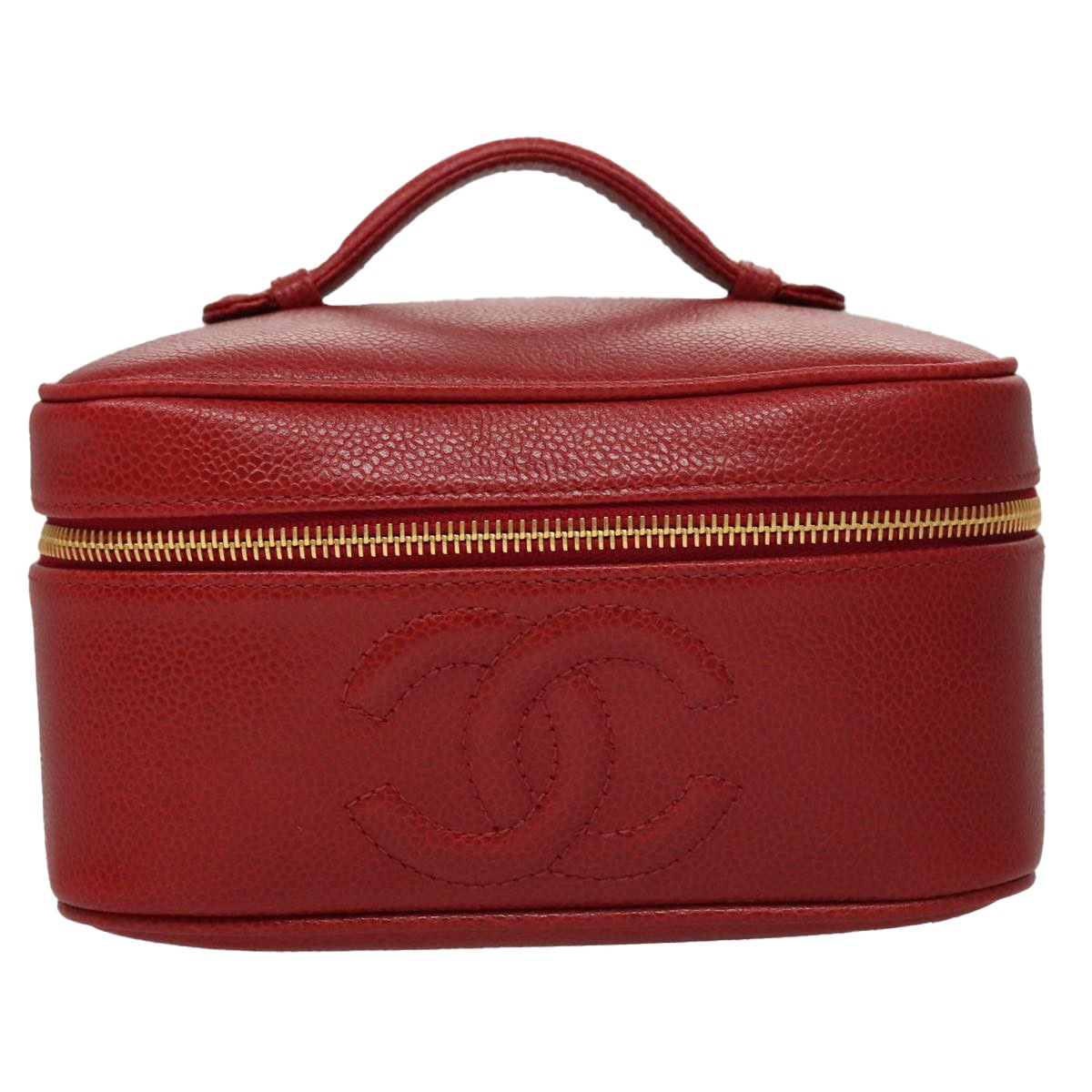 Chanel Vintage Timeless Cosmetic Case Caviar, RED, LEATHER, Clutche & pouche