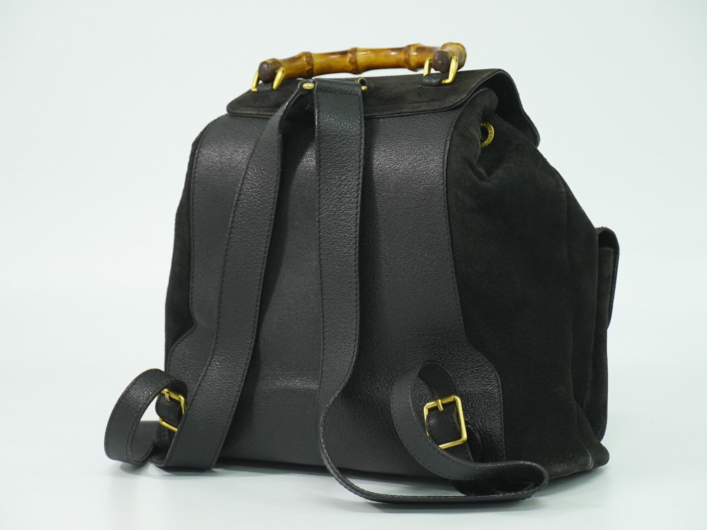 Gucci Vintage Bamboo Backpack Suede, BLACK, SUEDE, Backpack