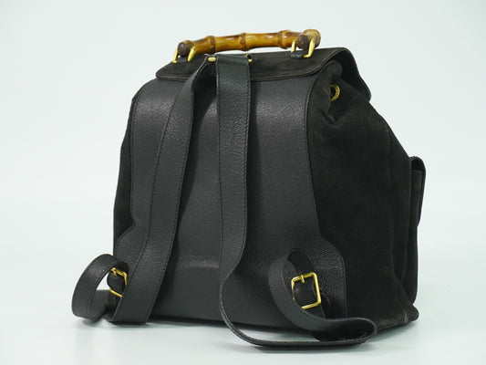 Gucci Vintage Bamboo Backpack Suede, BLACK, SUEDE, Backpack