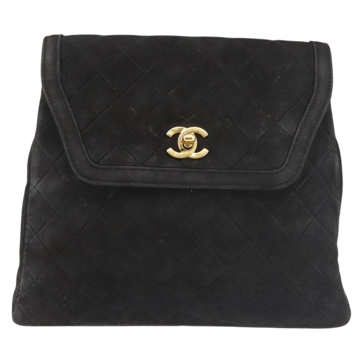 Chanel Vintage Clutch Pleated Leather, BLACK, SUEDE, Clutche & pouche