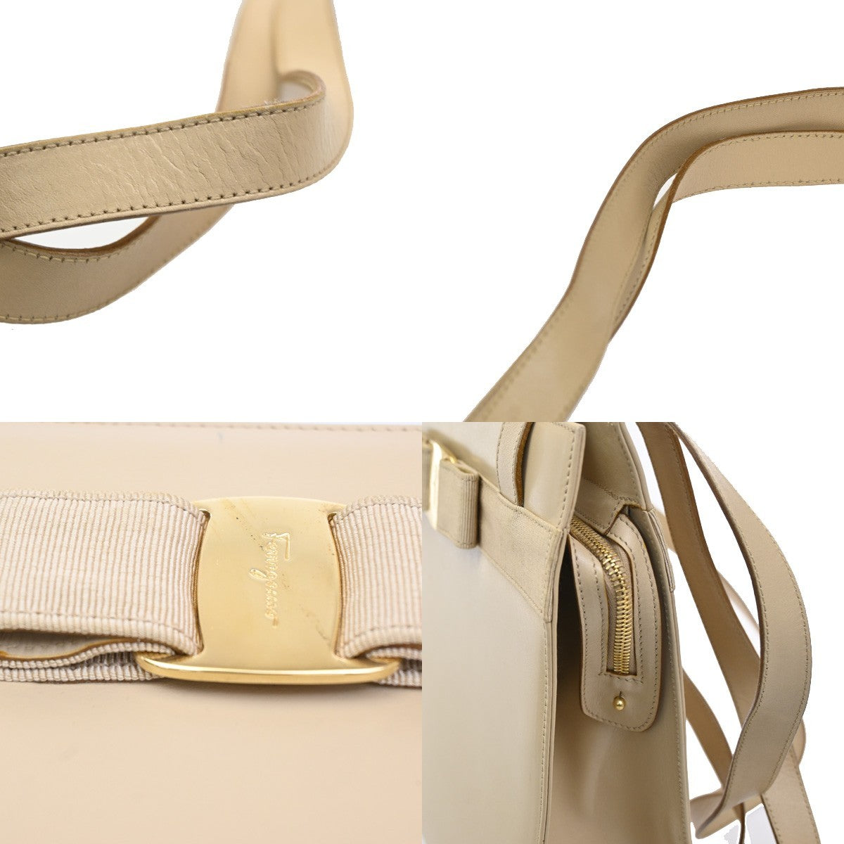 Salvatore Ferragamo Vara shoulder Bag Leather, Beige, Leather, Shoulder Bag