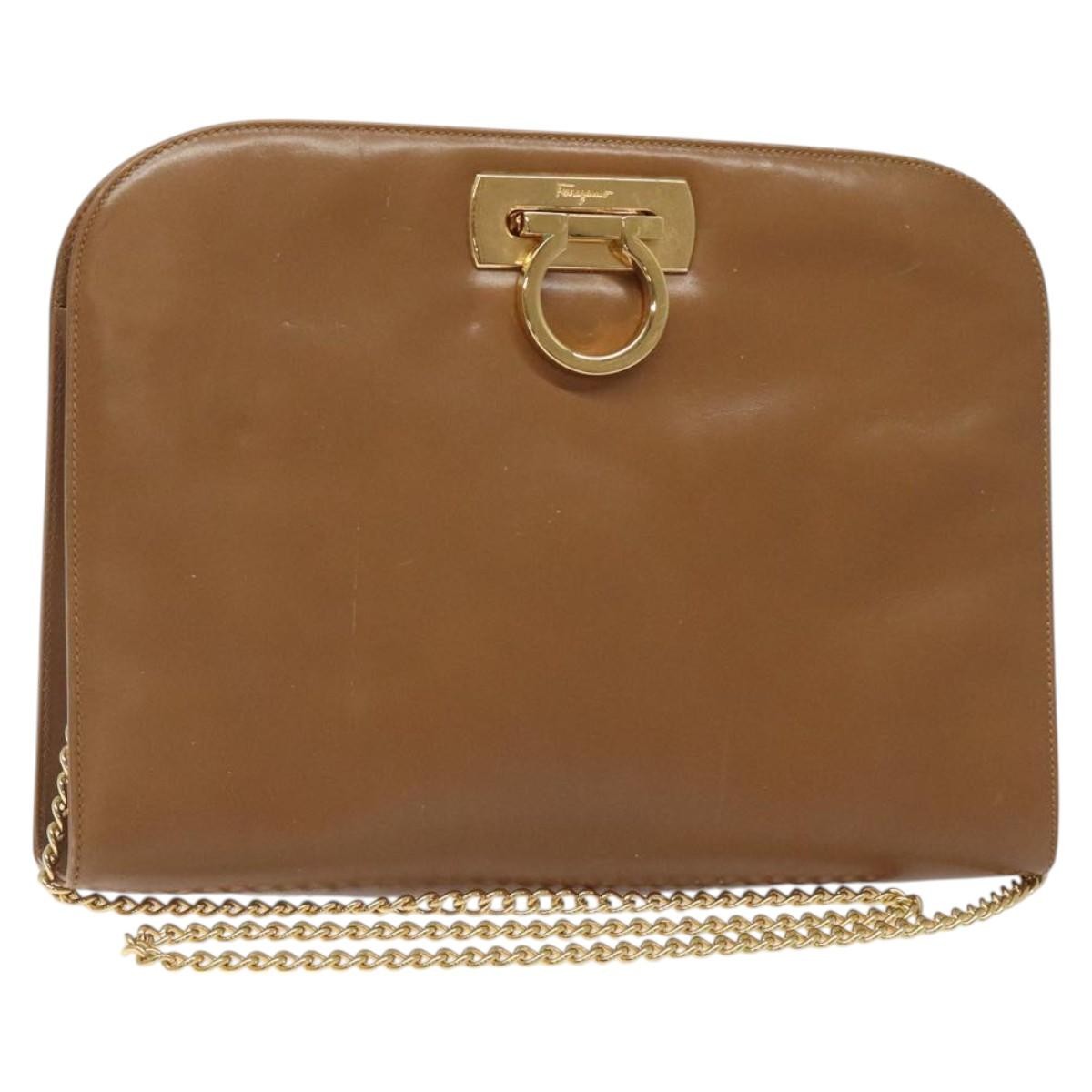 Salvatore Ferragamo Vintage Gancini Chain Shoulder Bag Leather, BROWN, LEATHER, Shoulder bag