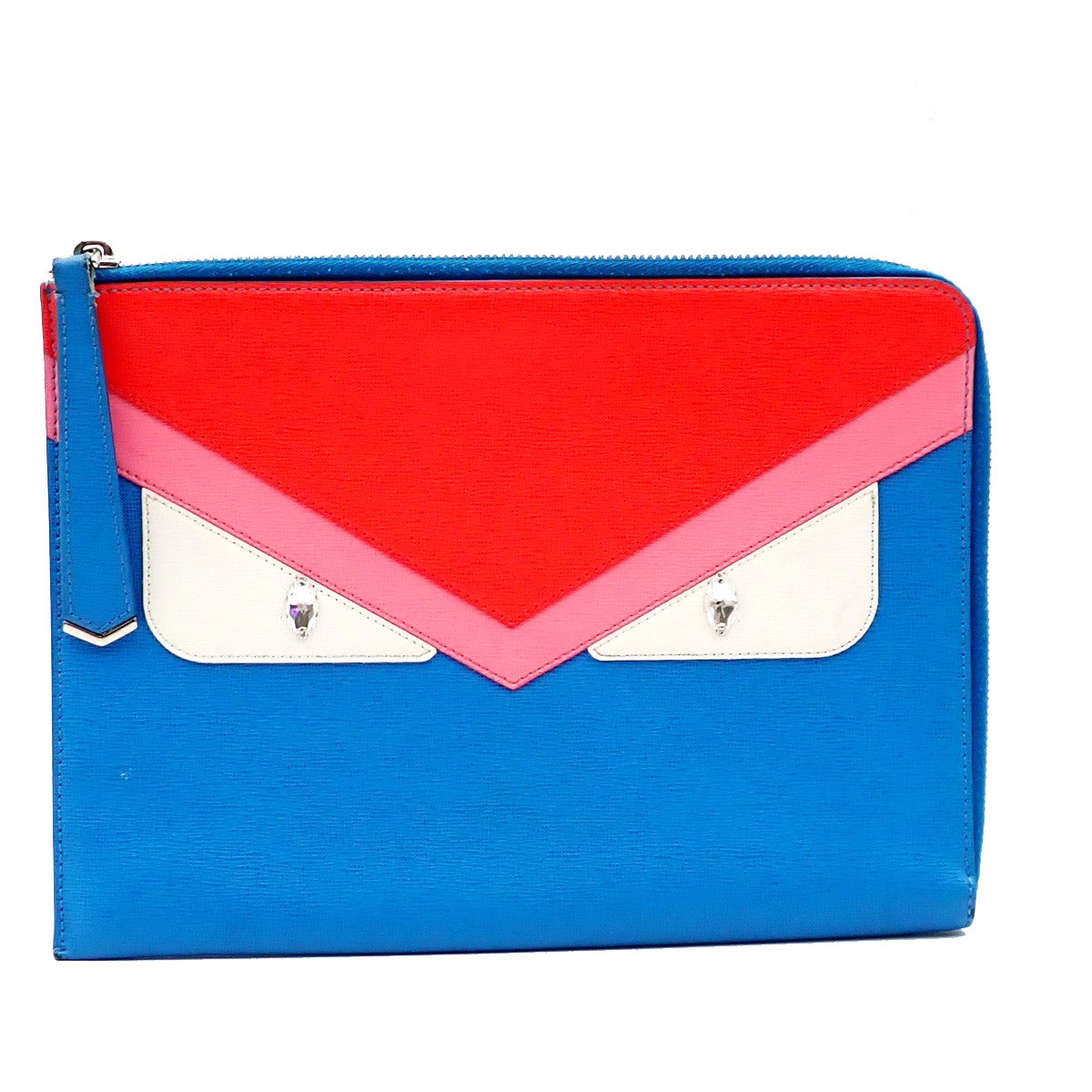 Fendi Monster Clutch Leather, BLUE, LEATHER, Clutche & pouche