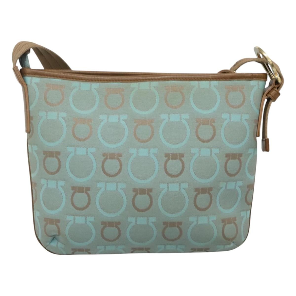 Salvatore Ferragamo Gancini Shoulder Bag Canvas, BLUE, CANVAS, Shoulder bag