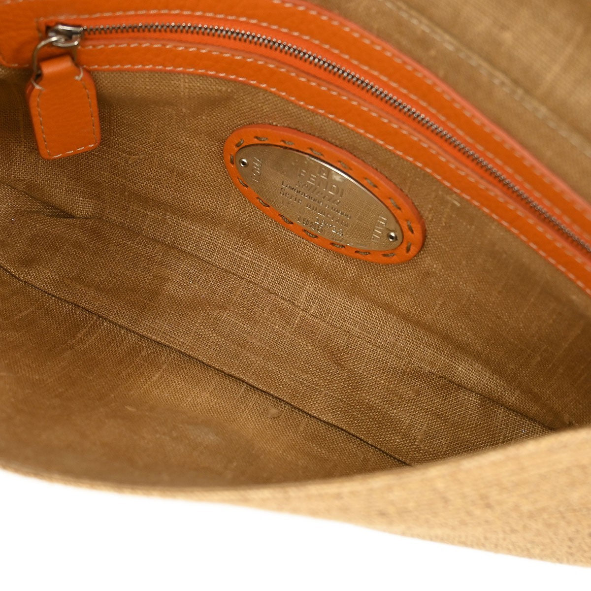 Fendi Selleria Shoulder Bag Leather, "BEIGE,ORANGE", STRAW,LEATHER, Shoulder bag