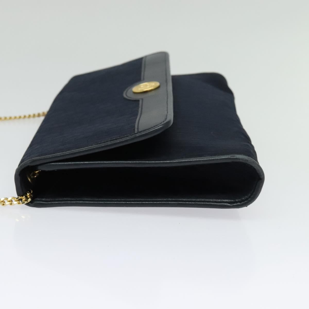 Christian Dior Vintage Chain Flap Shoulder Bag Diorissimo Canvas, NAVY, CANVAS, Shoulder bag