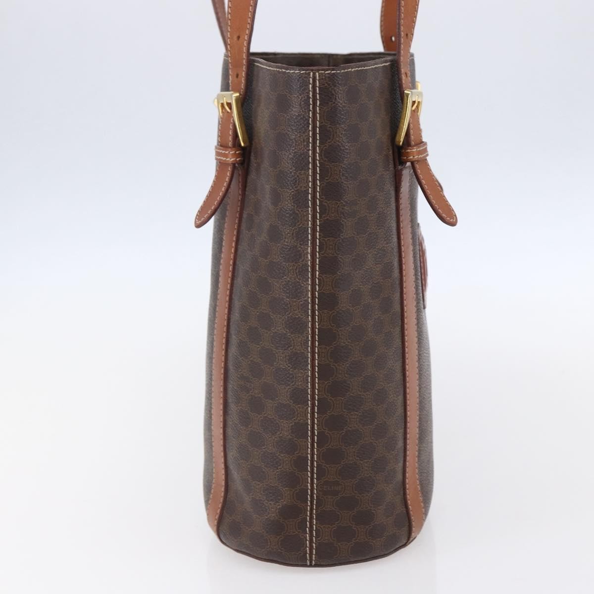 Celine Vintage Macadam Tote bag Canvas and Leather, BROWN, PVC, Tote bag