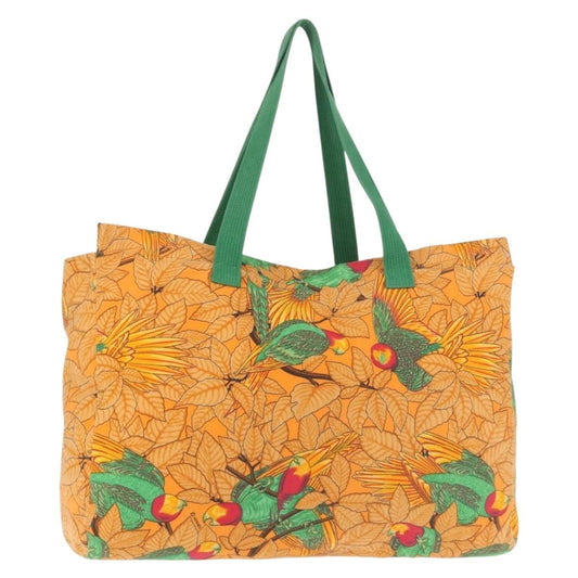 Hermes Beach Tote Printed Toile, ORANGE, CANVAS, Tote bag