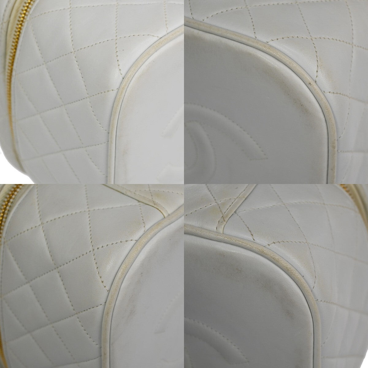 Chanel Classic Vanity Case Quilted Caviar, WHITE, LEATHER, Toiletry Case