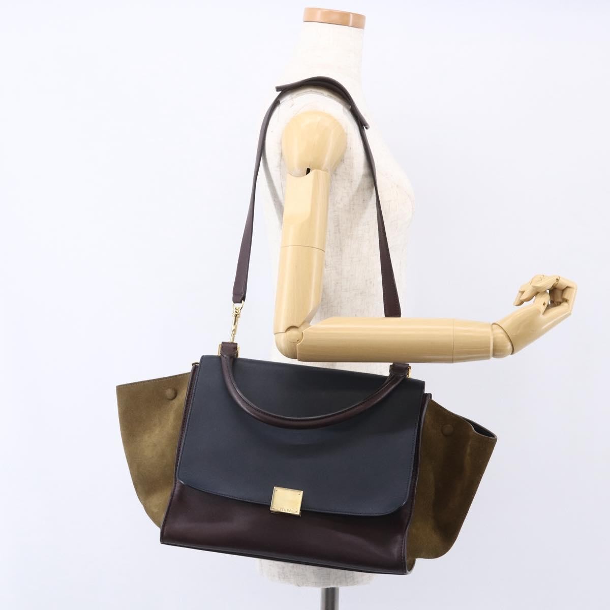 Celine Tricolor Trapeze Bag Leather, BROWN, LEATHER, Handbag