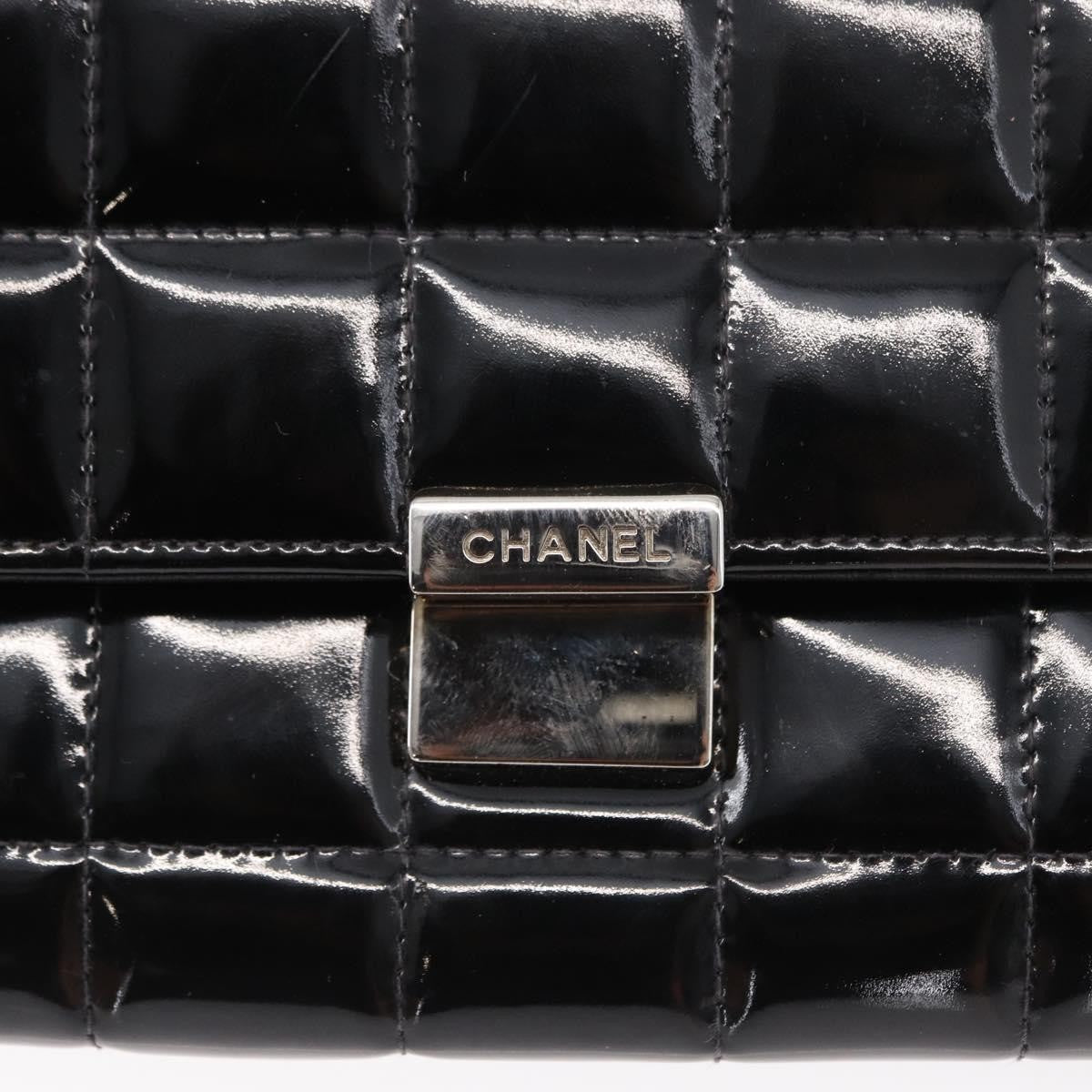 Chanel Chocolate Bar Chain Clutch Quilted Patent, BLACK, PATENT_LEATHER, Clutche & pouche