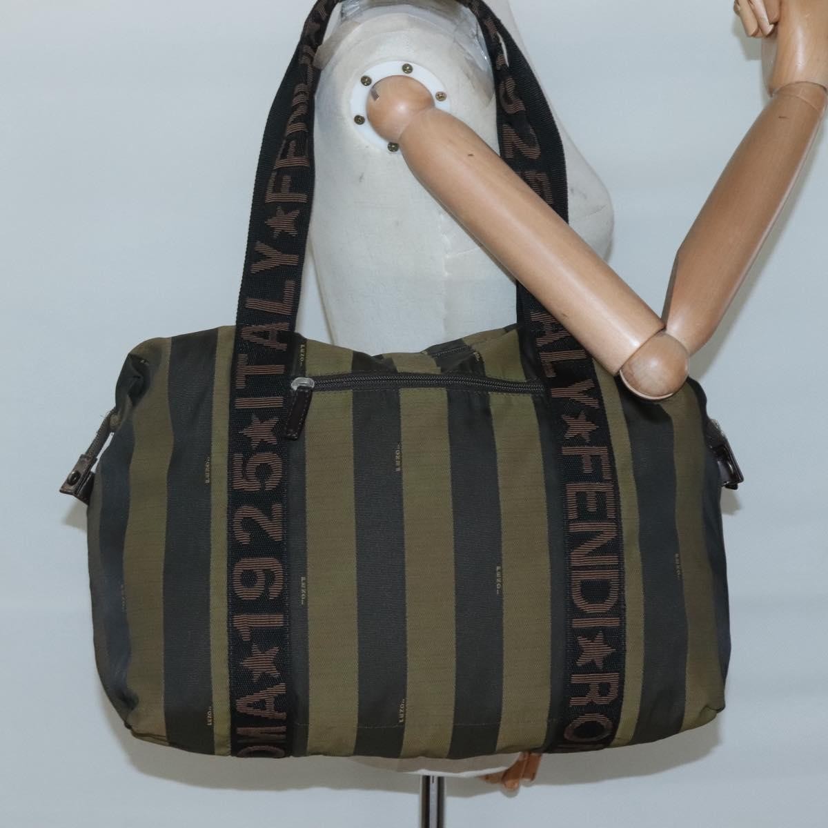 Fendi Vintage Logo Pequin Weekender Bag Canvas, BROWN, NYLON, Tote bag