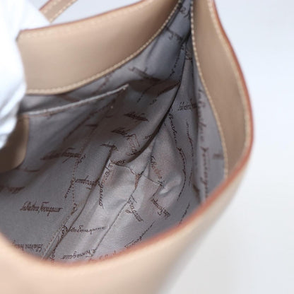 Salvatore Ferragamo Gancini Shoulder Bag Leather, BEIGE, LEATHER, Shoulder bag