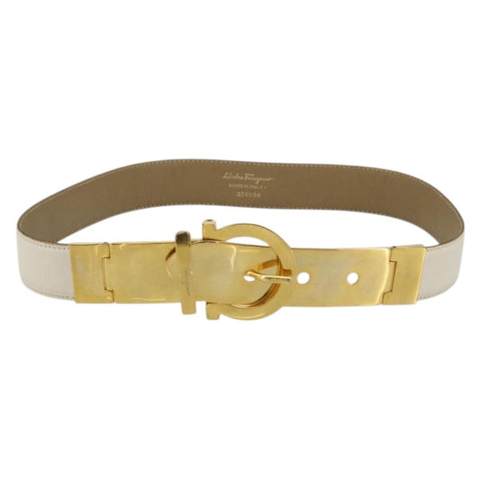 Salvatore Ferragamo Gancini Buckle Reversible Belt Leather, White, Leather, Belt