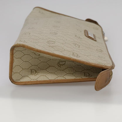 Christian Dior Vintage Honeycomb Zip Pouch Canvas and Leather, BEIGE, CANVAS, Clutche & pouche