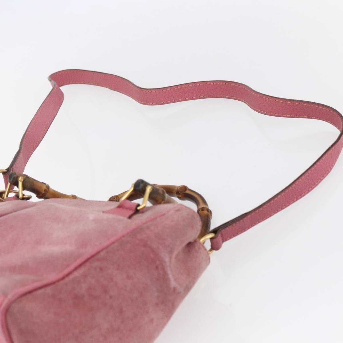 Gucci Vintage Bamboo Handle Bag Suede, PINK, SUEDE, Handbag