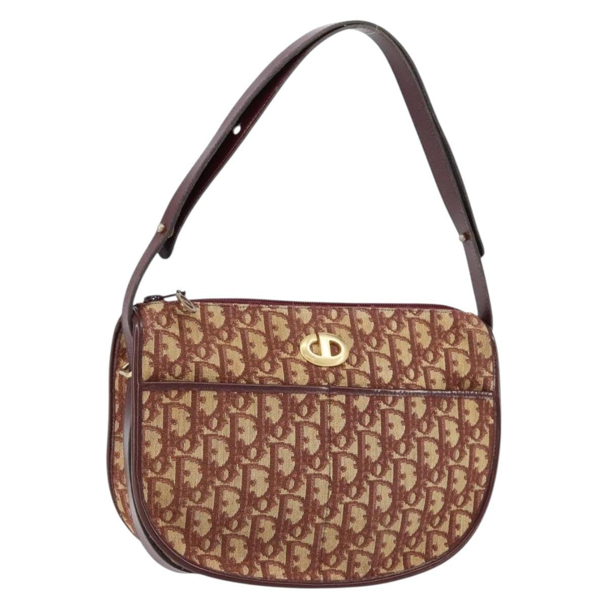 Christian Dior Vintage Trotter Shoulder Bag Canvas, BEIGE, CANVAS, Shoulder bag