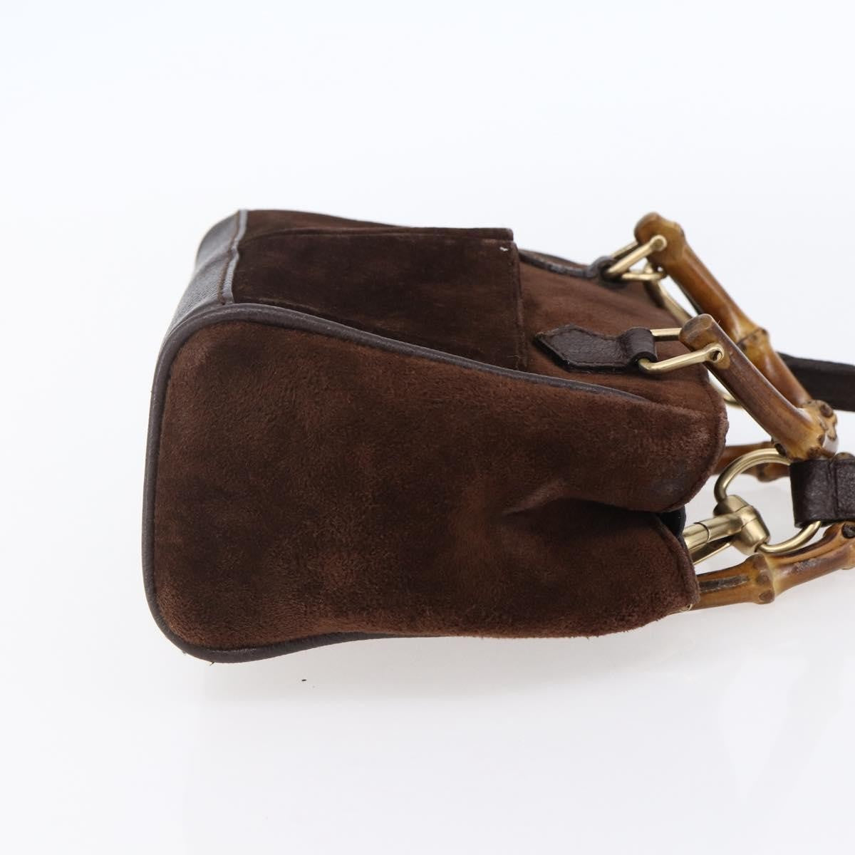 Gucci Vintage Bamboo Front Pocket Tote Suede, BROWN, SUEDE, Handbag